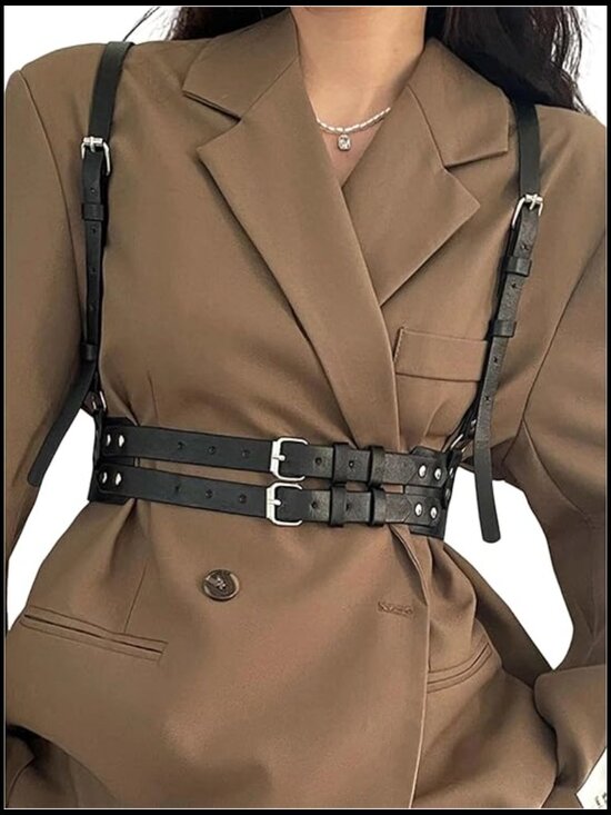 Adjustable Faux Leather Harness Belt Gothic Punk Festival Waist Top Edgy